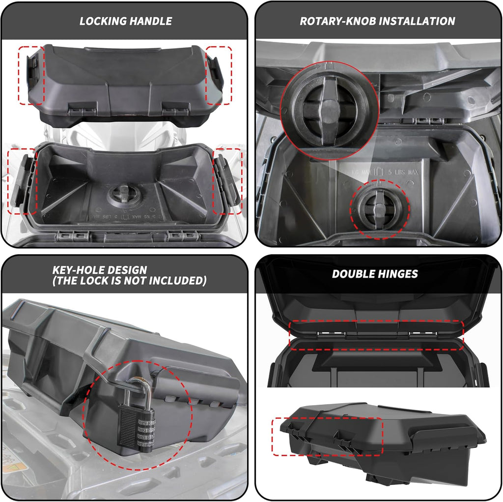 SAUTVS Storage Cargo Box for Can Am Outlander, 2 GAL Front Rear Bin Back Seat Rack Box for Can-Am Outlander L MAX 6X6 Accessories (Replace# 708200408), Quick Installation