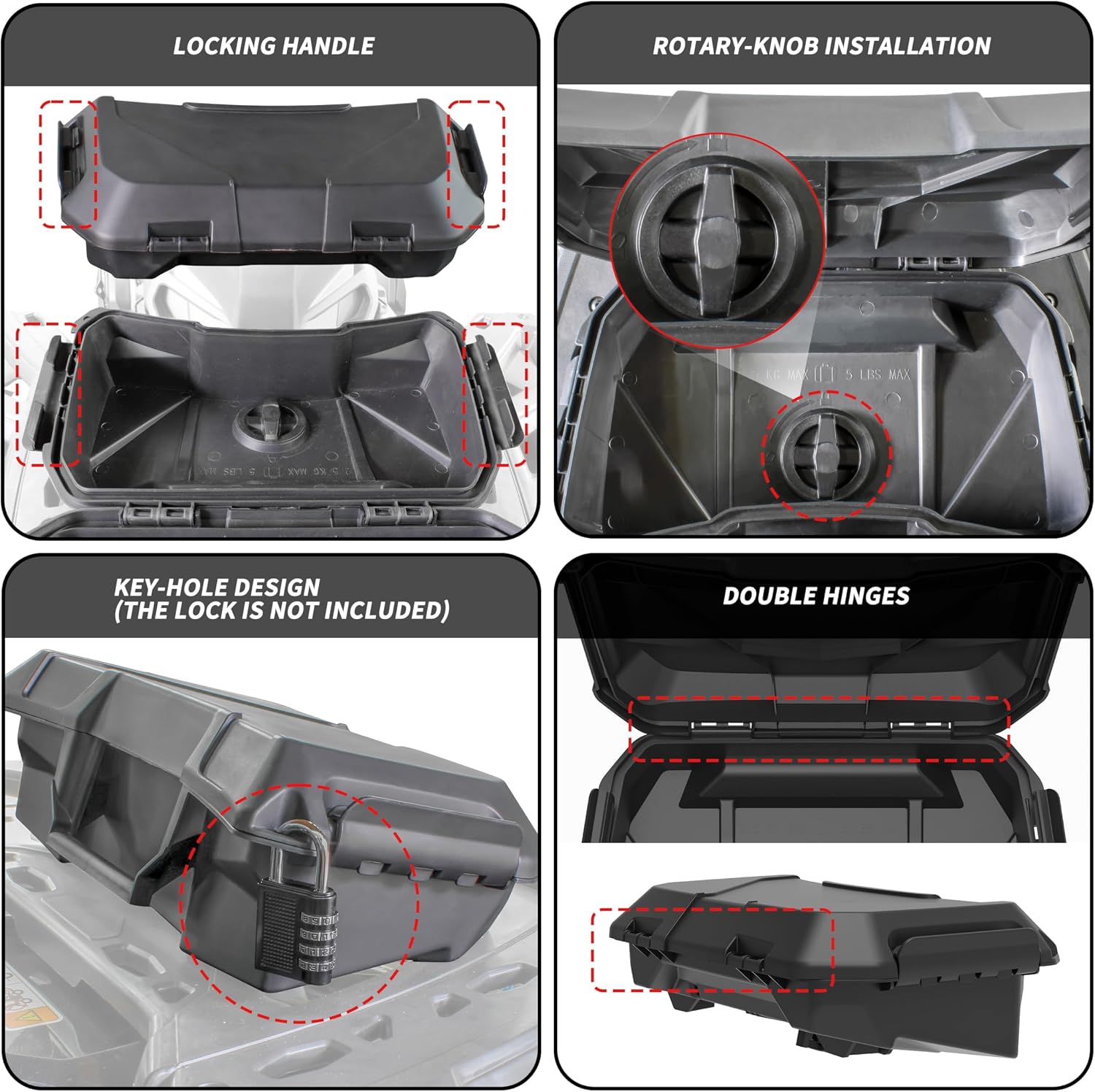 SAUTVS Storage Cargo Box for Can Am Outlander, 2 GAL Front Rear Bin Back Seat Rack Box for Can-Am Outlander L MAX 6X6 Accessories (Replace# 708200408), Quick Installation