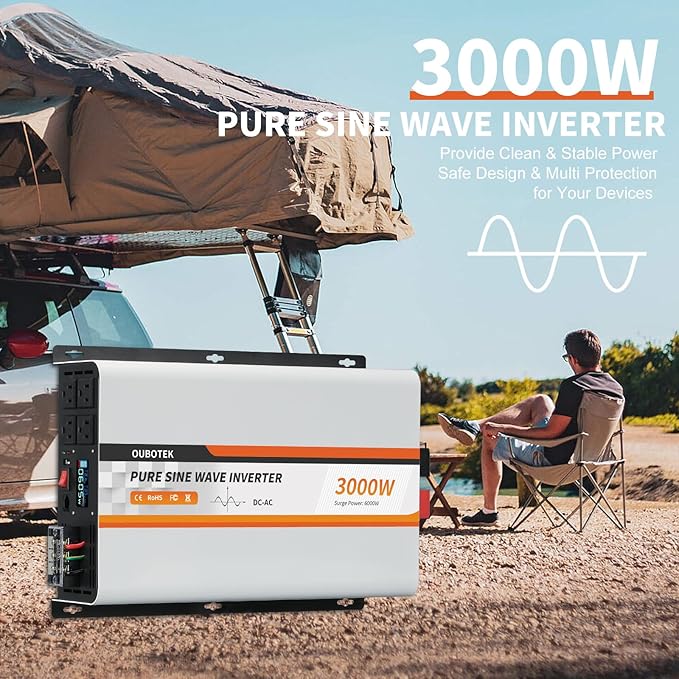 3000 Watt Pure Sine Wave Inverter, DC 12V to AC 120V