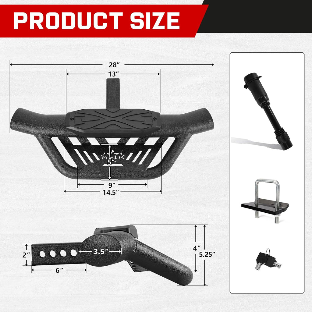 Double Layer Tow Hitch Step for 2" Hitch Receiver, Carbon Steel with Dual-Stage Black Powder Anti-Slip Trailer Hitch Step Universal Fit for Trucks SUV Car Van