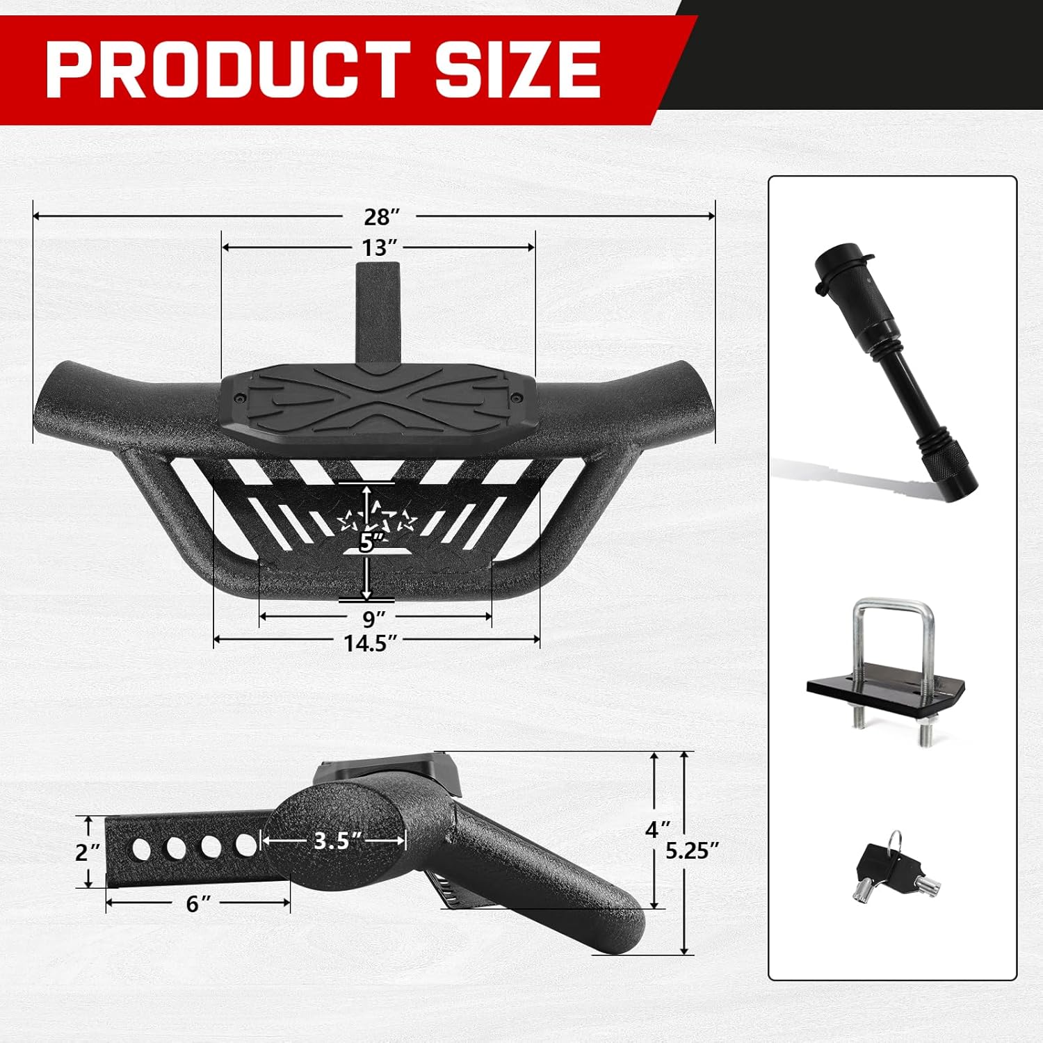 Double Layer Tow Hitch Step for 2" Hitch Receiver, Carbon Steel with Dual-Stage Black Powder Anti-Slip Trailer Hitch Step Universal Fit for Trucks SUV Car Van
