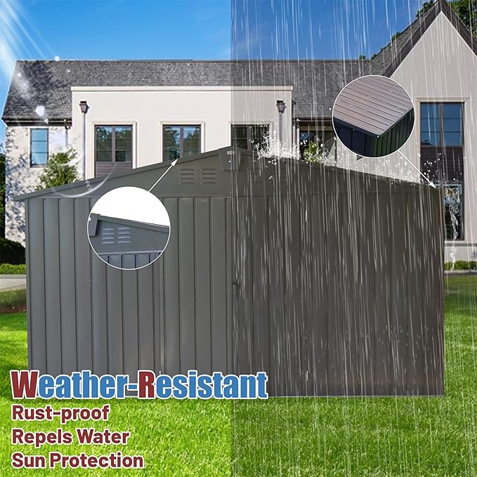 IKERY Large Galvanized Steel Storage Shed 11' x 9' - Image 4