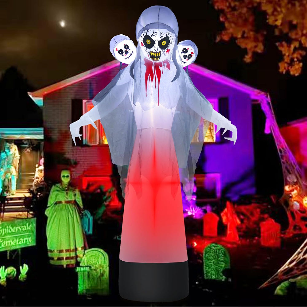 8.6FT Halloween Inflatable Grim Reaper Ghost with Skull Heads