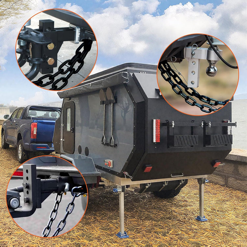 3/16"x 27" Grade 30 Steel Black Boat Trailer Safety Chain with 1 Spring Clip Hooks 3200 lbs, 2 Pcs (3/16"x 27")