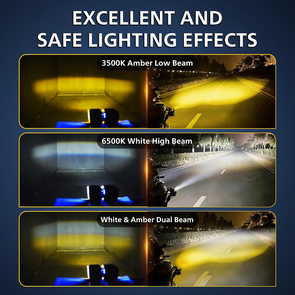 Motorcycle LED Fog Lights 2 Inch White/Amber Dual Color LED Pods Auxiliary 4 Modes Strobe Square Driving Light Spotlights with Blue Backlight for ATV UTV Off-Road Truck Pickup Tractor RV