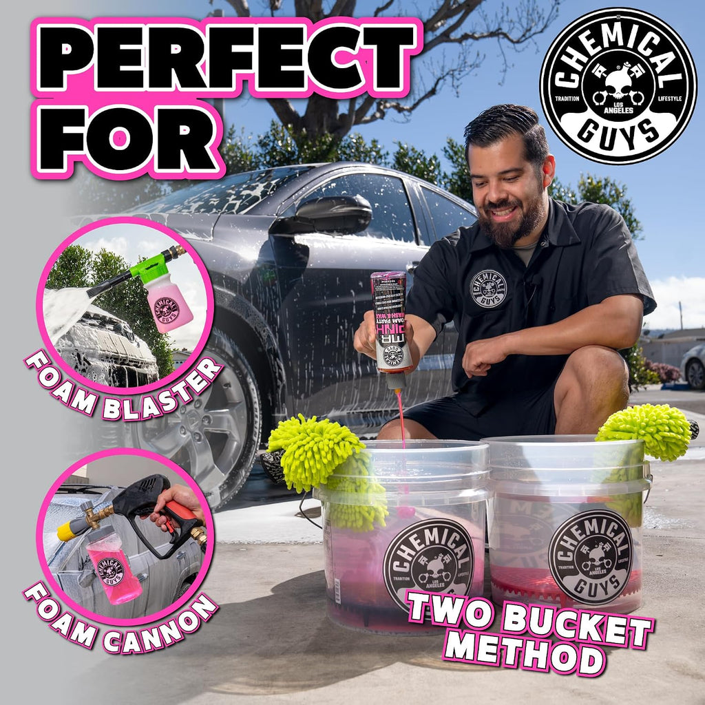 Chemical Guys Mr. Pink Foam Party Wash & Wax - 64 oz Tangerine Scent High Foaming Car Wash Soap for Foam Cannons and Buckets – Safe on Paint, Clear Coat, Cars, Trucks, SUVs, and RVs