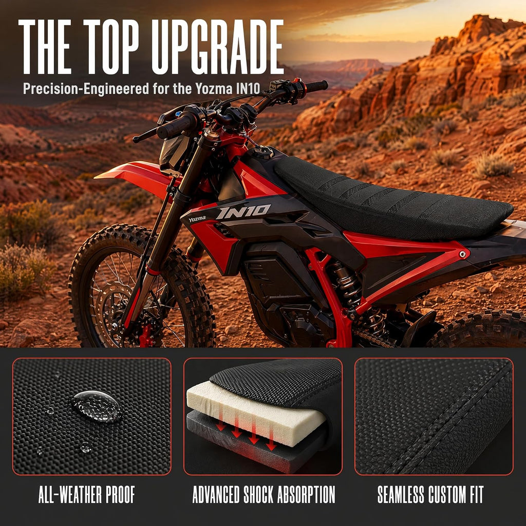 Seat Cover Compatible with Yozma IN10 Electric Dirt Bike, Black | Heavy Duty PVC, Non-Slip Striped, Custom Fit, Motorcycle Seat Protector