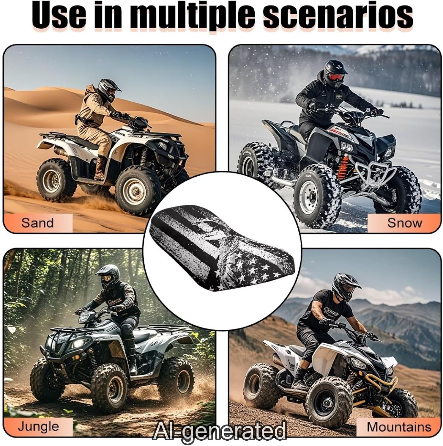 American Flag Eagle ATV Seat Covers Waterproof Soft 4-Wheeler Seat Cushion Covers Breathable Elastic Fit for Most Polaris Sportsman Polaris Scrambler Honda Rancher