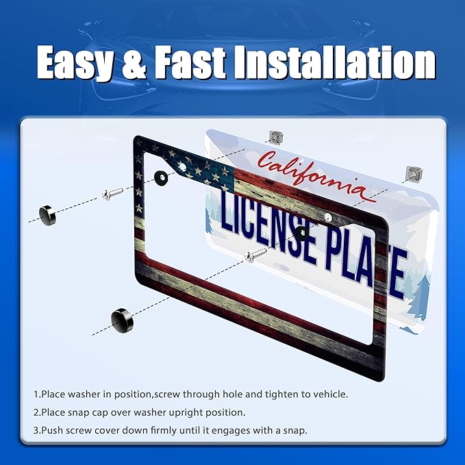 American Flag License Plate Frame Vintage USA Flag License Plate Stainless - Image 3