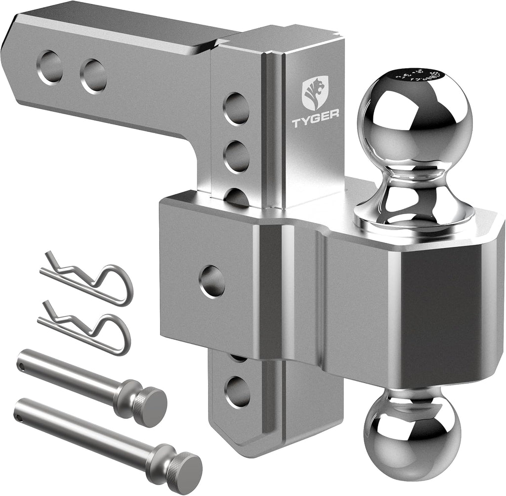 Tyger Auto Adjustable Drop Hitch Dual-Ball Mount with 2" and 2-5/16" Towing Balls | Fits 2" Receivers | 12500 lbs GTW | Aluminum | Trailers Boats ATVs RVs | TG-DB6U12047
