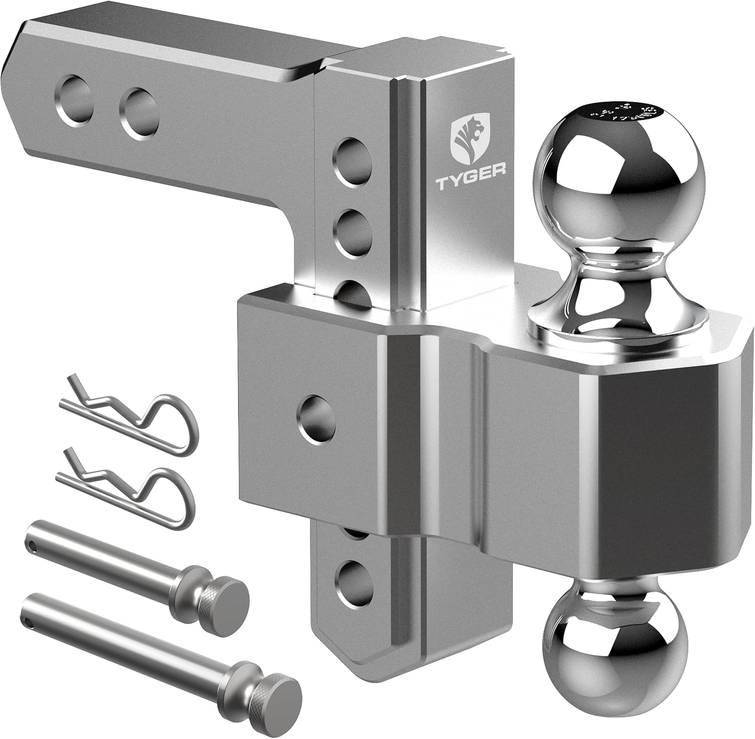 Tyger Auto Adjustable Drop Hitch Dual-Ball Mount with 2" and 2-5/16" Towing Balls | Fits 2" Receivers | 12500 lbs GTW | Aluminum | Trailers Boats ATVs RVs | TG-DB6U12047