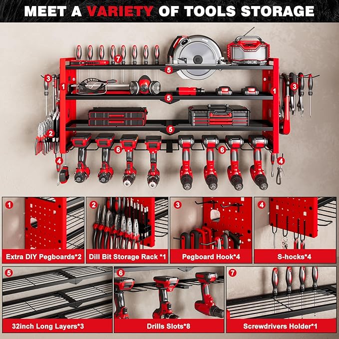 Power Tool Organizer Wall Mount, Cordless Drill Organizer, 4 Layers Large - Image 3