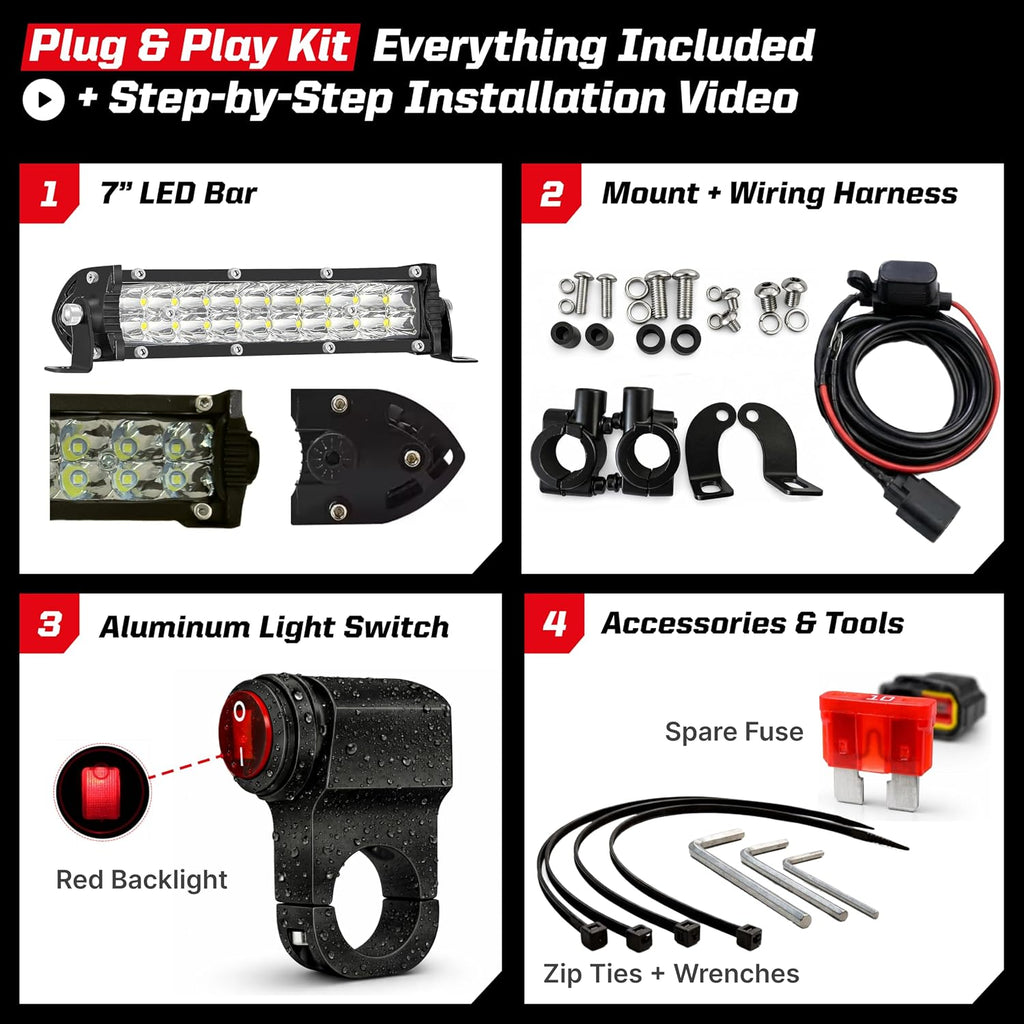 Dirt Bike Light Bar Kit, Plug-Play Dirt Bike Headlight, 7/8” Handlebar (Battery Equipped), Dirtbike Lightbar, Pit Bike Light Bar, for CRF110 KLX110 KLX140 TTR110 Raptor 110 DRZ400