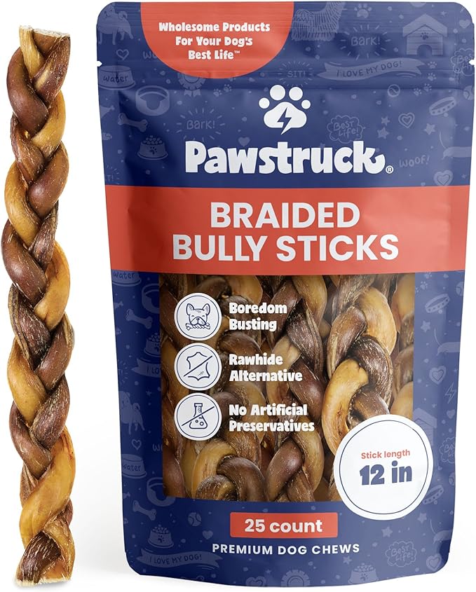 Pawstruck Natural 12” Braided Bully Sticks (25 Count)