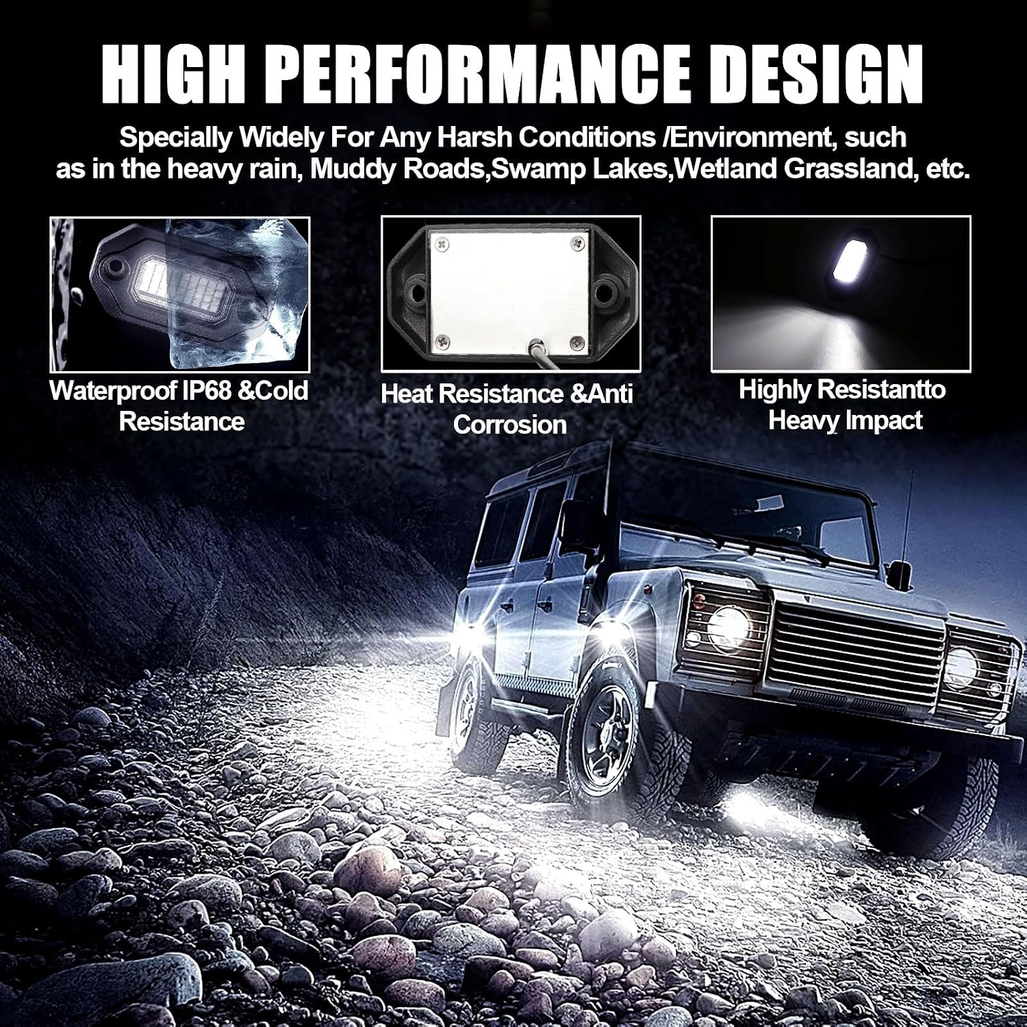 12 Pods Pure White LED Rock Lights and 6500K Super Bright, Aluminum Housing, Each Light with a 15FT Wire,432Chips IP68 Waterproof for Trucks Pickup SUV UTV ATV RZR Car Boats