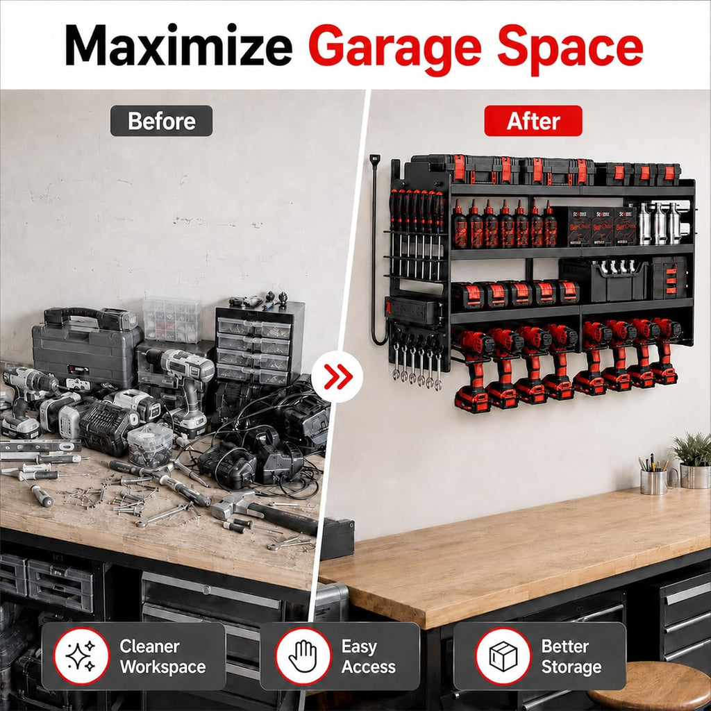 large power tool organizer wall mount with charging, package contents