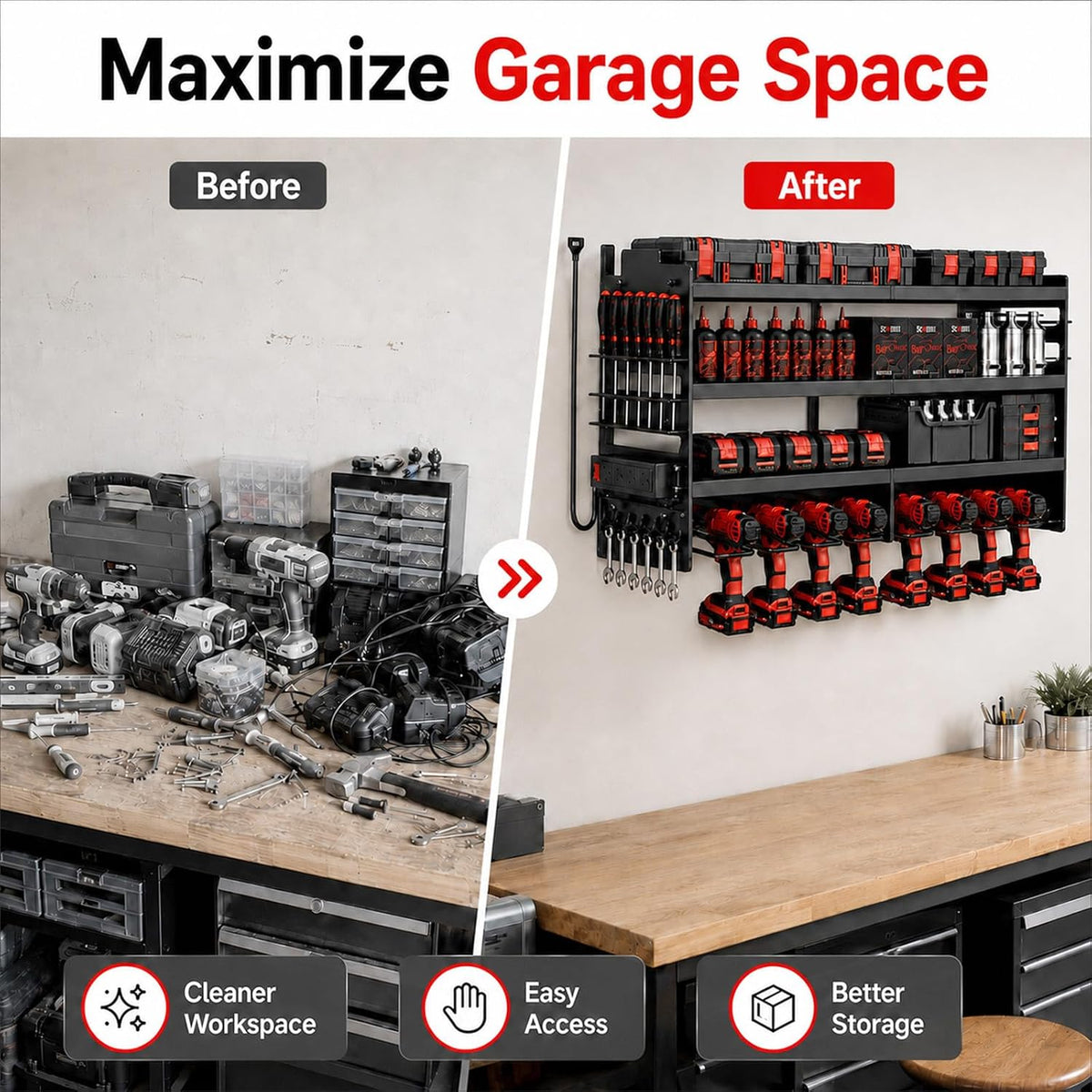 large power tool organizer wall mount with charging, package contents