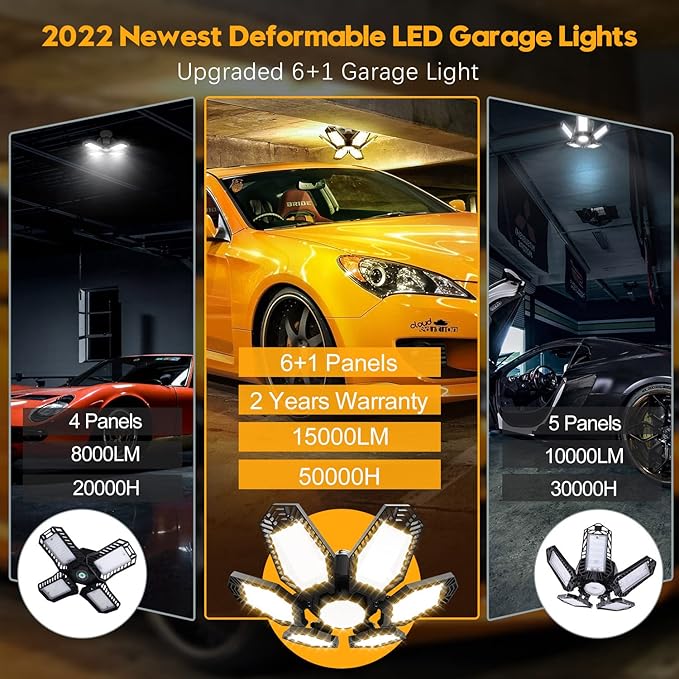 TANBABY 2 Pack Garage Light Warm 150W Led 3000k Garage Lighting 12000LM - Image 6