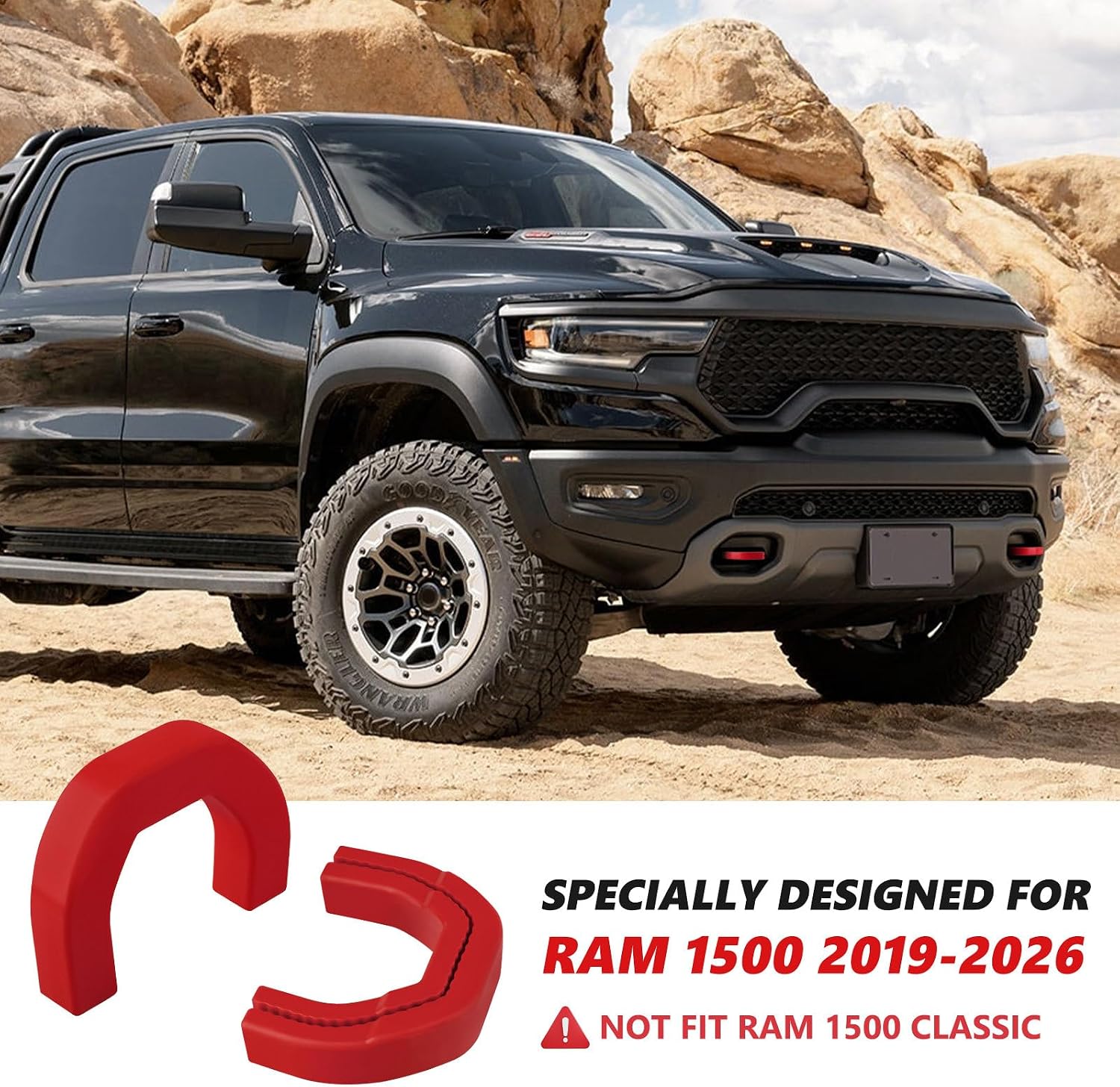 Front Tow Hooks Covers Hitch Cover customized Car Tow Hooks Compatible with RAM 1500 Accessories 2019-2026|Red (Not Fit for RAM 1500 Classic,Warlock,RAM 2500,RAM 3500)