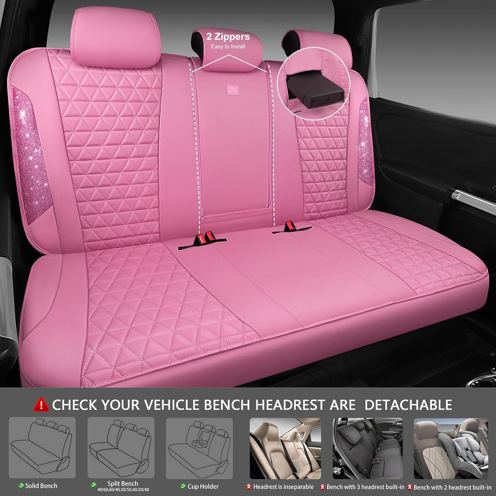 car pass bling diamond pink leather car seat, side view