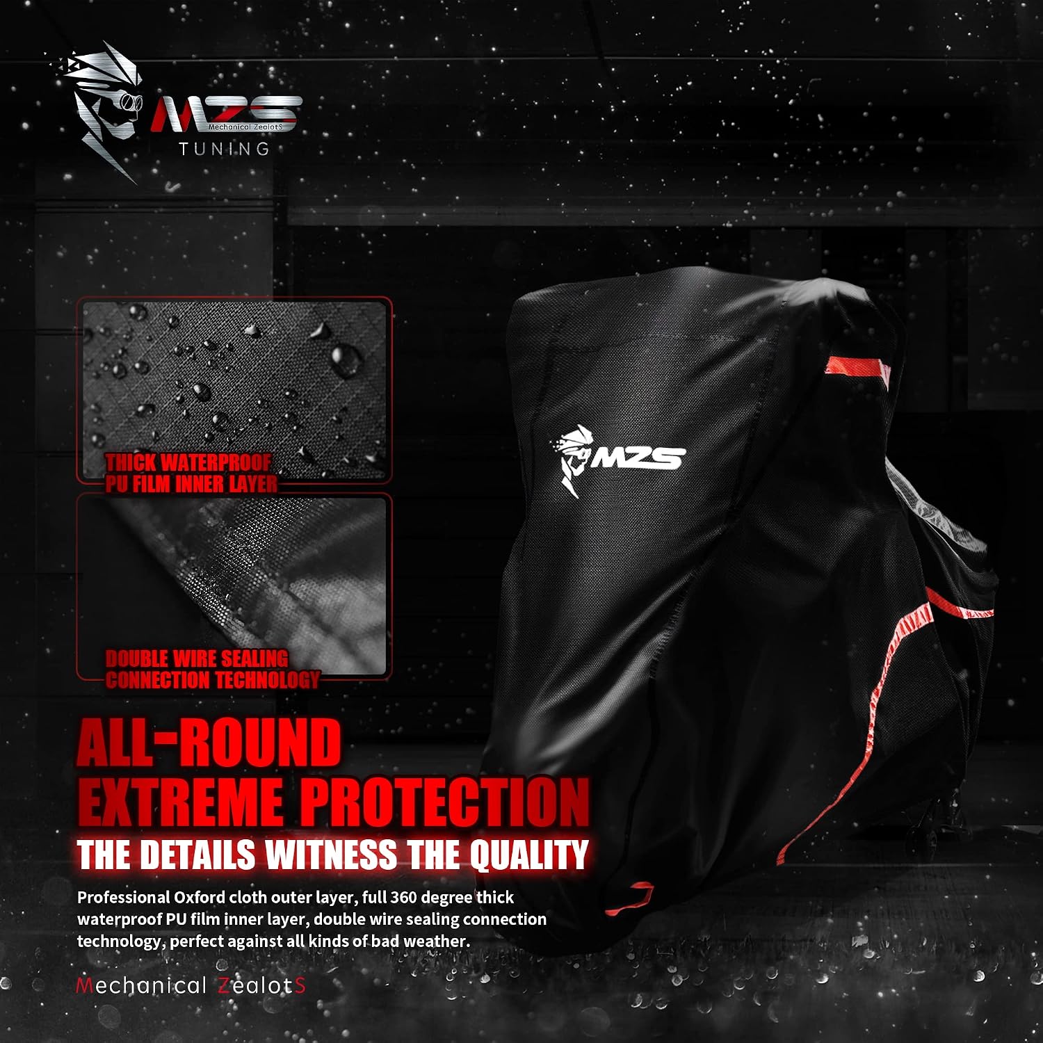 MZS Motorcycle Cover Waterproof Outdoor, 420D All Season Weather Protection Covers Storage Compatible With Rebel Shadow Magna Vulcan Eliminator Scout Chief Bolt V Star VTX1300 Bonneville Boulevard