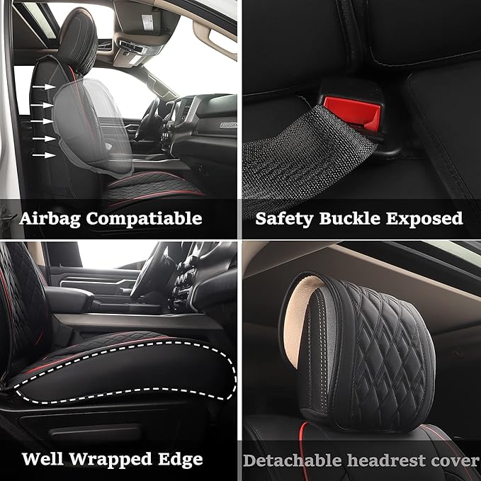 JOJOBAY Car Seat Covers for Dodge Ram 2 Pcs Front, Fit Ram 2009-2025 - Image 4