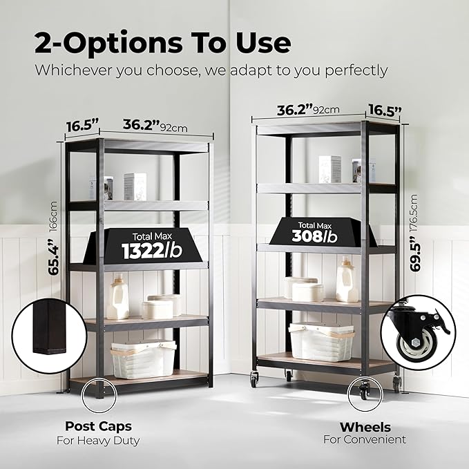 HOMEDANT House 5-Tier Metal Rolling Cart Shelf Rack Casters Heavy Duty - Image 2