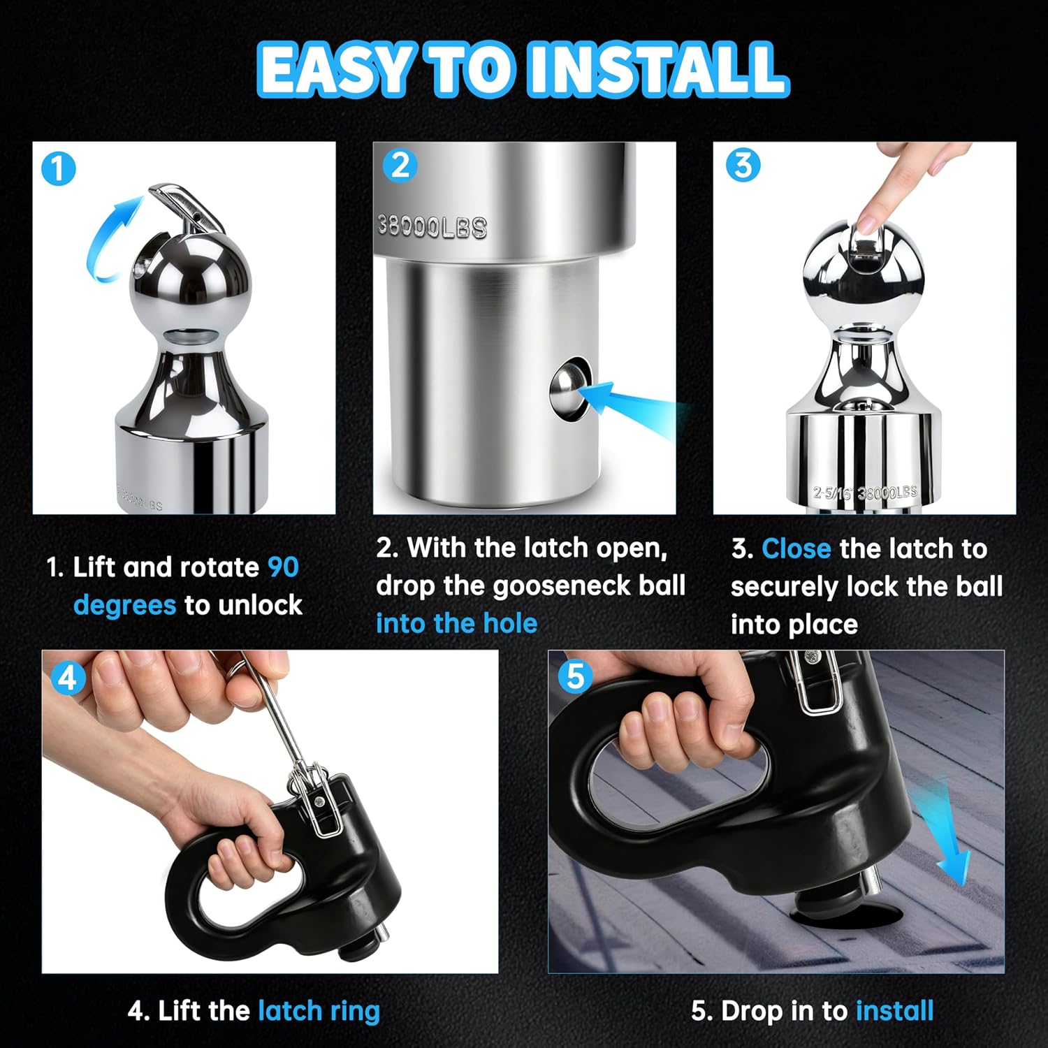 60692, Upgraded 38k 2-5/16 Inch Ball Puck System Gooseneck Hitch Kit with Case Compatible with Ford F250/F350/F450, Chevrolet Silverado 2500/3500 HD, GMC Sierra 2500/3500 HD & Nissan Titan XD