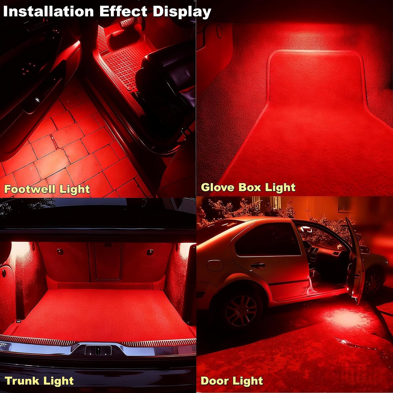 LED Footwell Light Compartment Interior Trunk Glove Box Lamp Compatible with Volkswagen Golf MK5 MK6 GTI MK6.5 GLI MK7 Jetta Altas CC Eos Alltrack (Red)