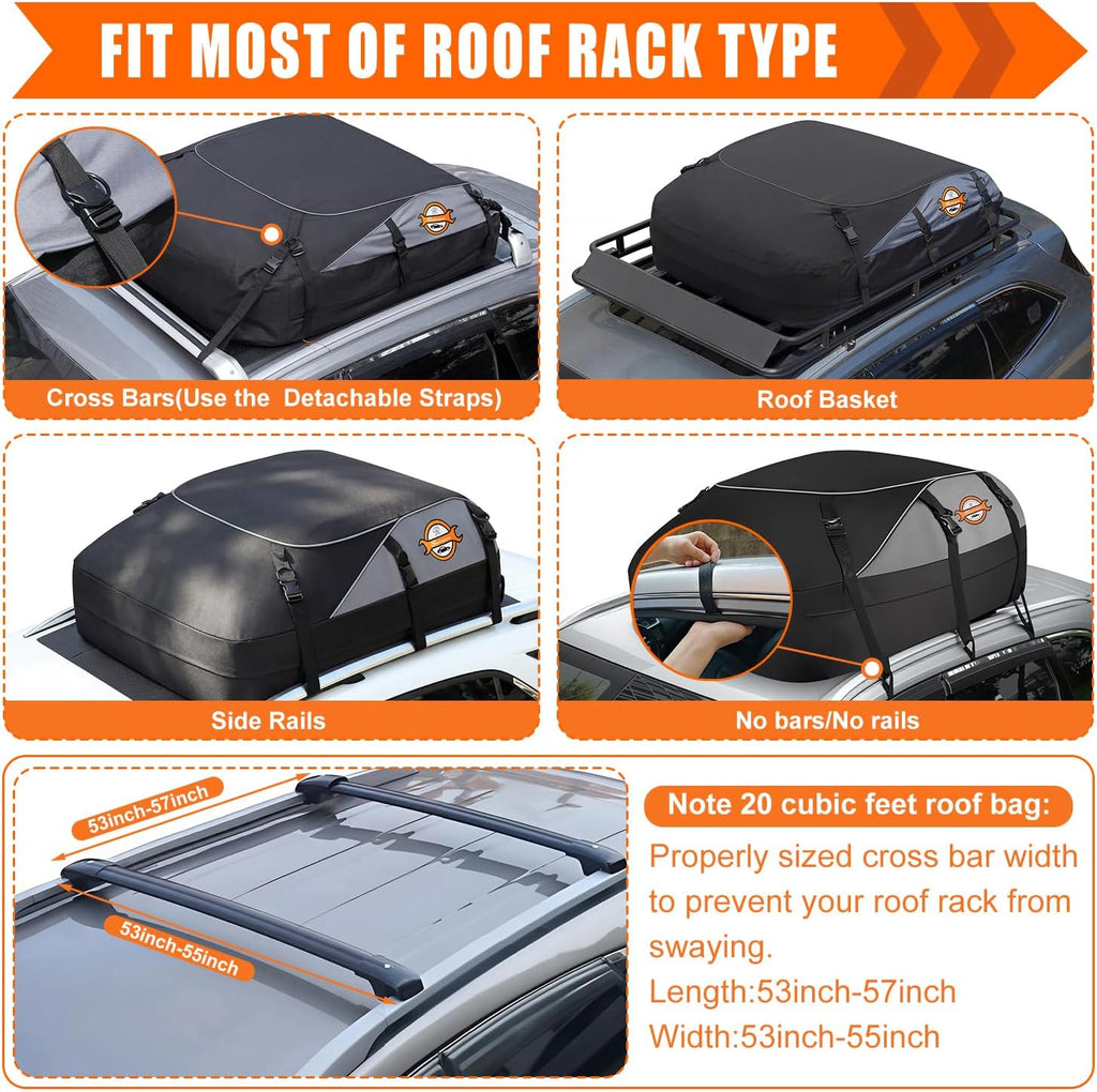Sailnovo Rooftop Cargo Carrier Roof Bag, 20 Cubic feet Soft Waterproof Car Roof Bag fit Cars with/Without Rack, 6 Tie-Down Straps, 6 Door Hooks, Foldable Car Top Carrier for Road Trip Camping Travel