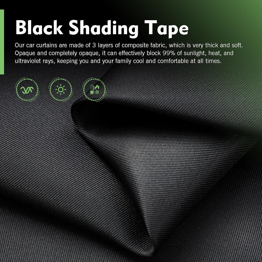 Car Sun Shade Side Window, Blackout Car Window Shades for Baby with Storage Net Pockets, Heat Insulation Privacy Sunshade with Suction Cups, Universal for Most Vehicles (Black)