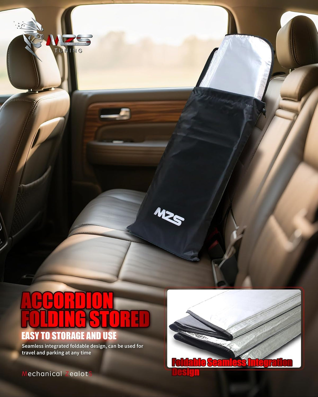 MZS Windshield Sun Shade Compatible with F250 F350 F450 F550 F600 2023-2026, Foldable Truck Sun Shade Shield with Storage Pouch, Front Window Visor Sunshade Accessories for Interior Protector