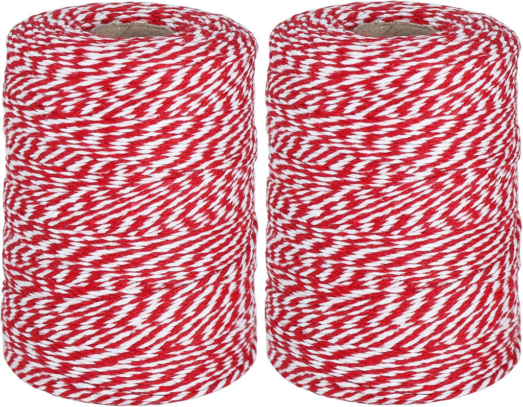 Vivifying Red and White Twine, 2Pcs נ656 Feet 2mm Cotton Bakers Twine String for Gift Wrapping, Baking, Butchers, DIY Crafts, Tying Cake and Pastry Boxes (Red & White)