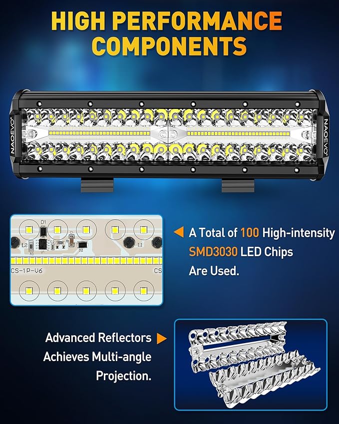 NAOEVO 12 Inch LED Light Bar, 300W 30000LM LED Offroad/Driving/Fog Lights - Image 4