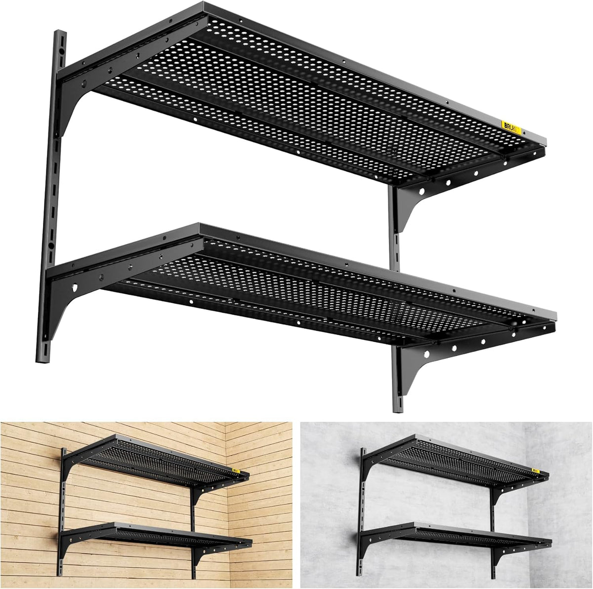 2 Tier 1.3x3ft Garage Shelving Wall Mounted, 400 lbs Load Capacity, 15.6x36inch
