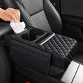 5 in 1 Nappa Leather Console Armrest Cover, Black | Built-in cup holder, tissue slot, phone holder & 2 storage pockets, practical car accessories fit SUV sedan truck