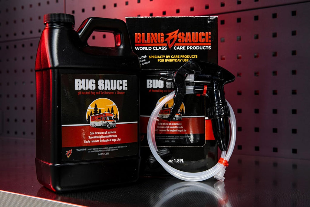 Bling Sauce Bug Sauce, pH Neutral Bug & Tar Cleaner for RVs, 64 oz | pH-neutral bug and tar remover lifts tough front-end grime from RV exteriors with safe spray, agitate and wipe cleaning