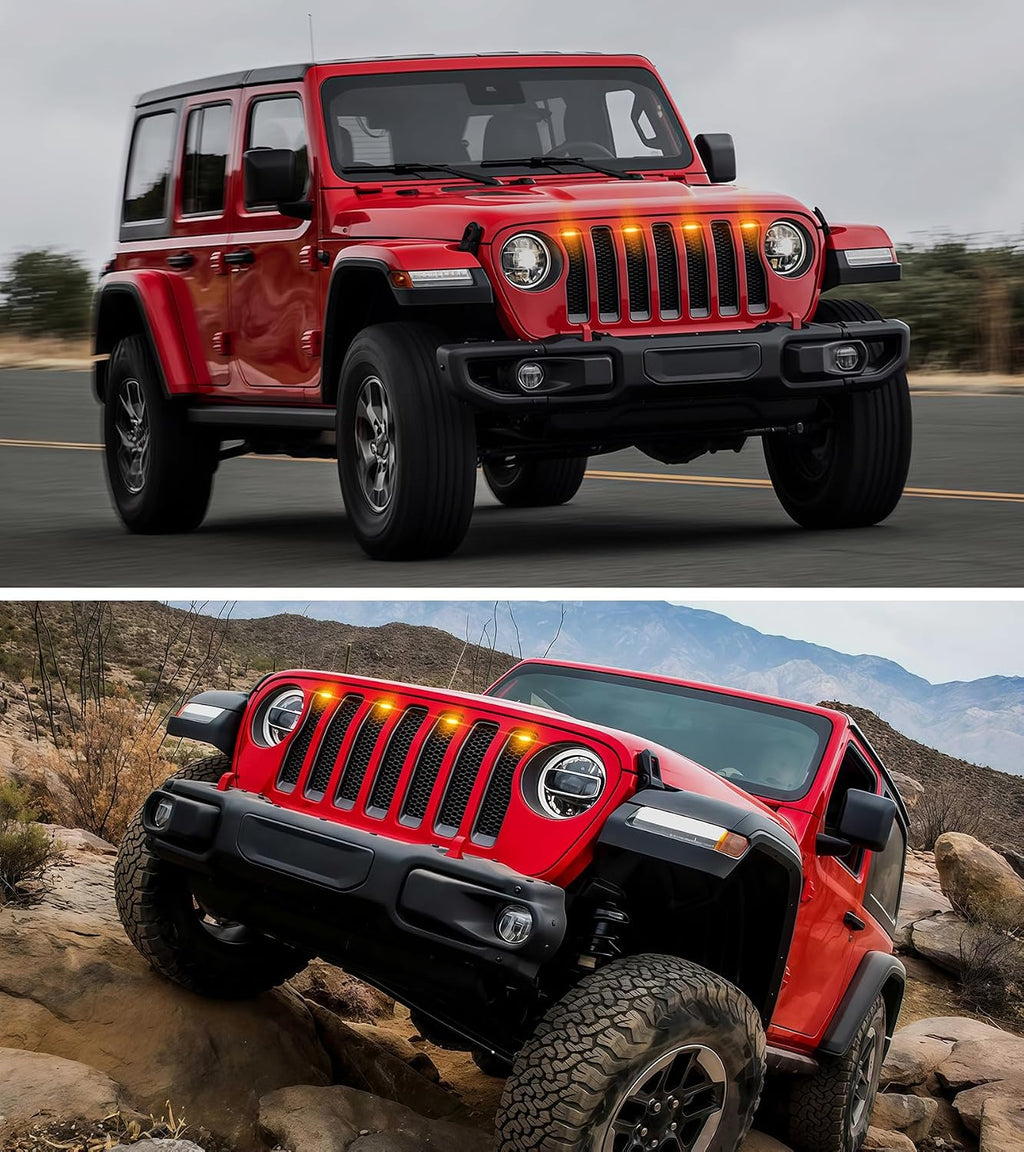 Grill Lights for Jeep Wrangler JL JLU Front Bumper Grille LED Running Marker Lamp Accessories (RGB, 2018-2023)