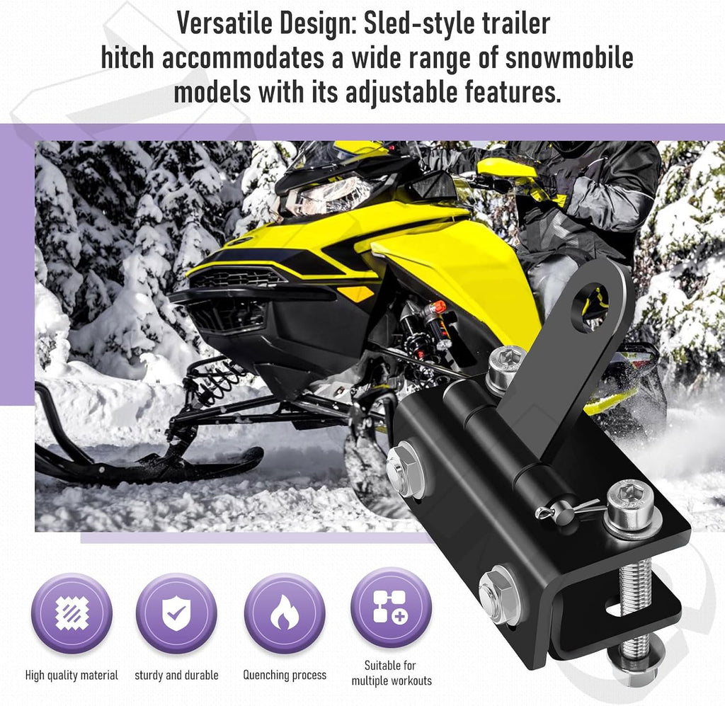 Universal Snowmobile Bumper Hitch Kit - Adjustable Heavy-Duty Steel Sled Trailer Towing Hook Kit Compatible with Polaris, Ski-Doo, Yamaha, Arctic Cat Tongue Type Snowmobile and More