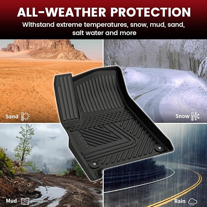 LASFIT Floor Mats for Rivian R1S 2022 2023 2024, All Weather Floor Liner TPE - Image 2