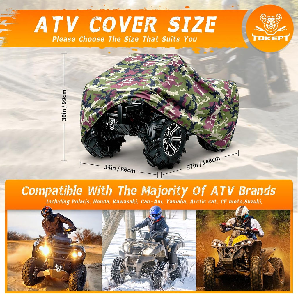 ATV Cover Waterproof Heavy Duty 4 Wheeler Cover Quad Cover All Season Weather Proof Outdoor UV Protection for Polaris Yamaha Suzuki Honda (Camouflage Middle)