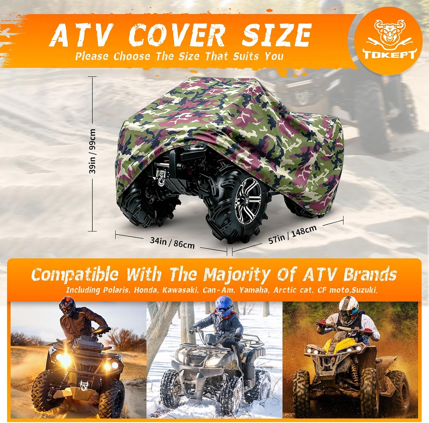 ATV Cover Waterproof Heavy Duty 4 Wheeler Cover Quad Cover All Season Weather Proof Outdoor UV Protection for Polaris Yamaha Suzuki Honda (Camouflage Middle)