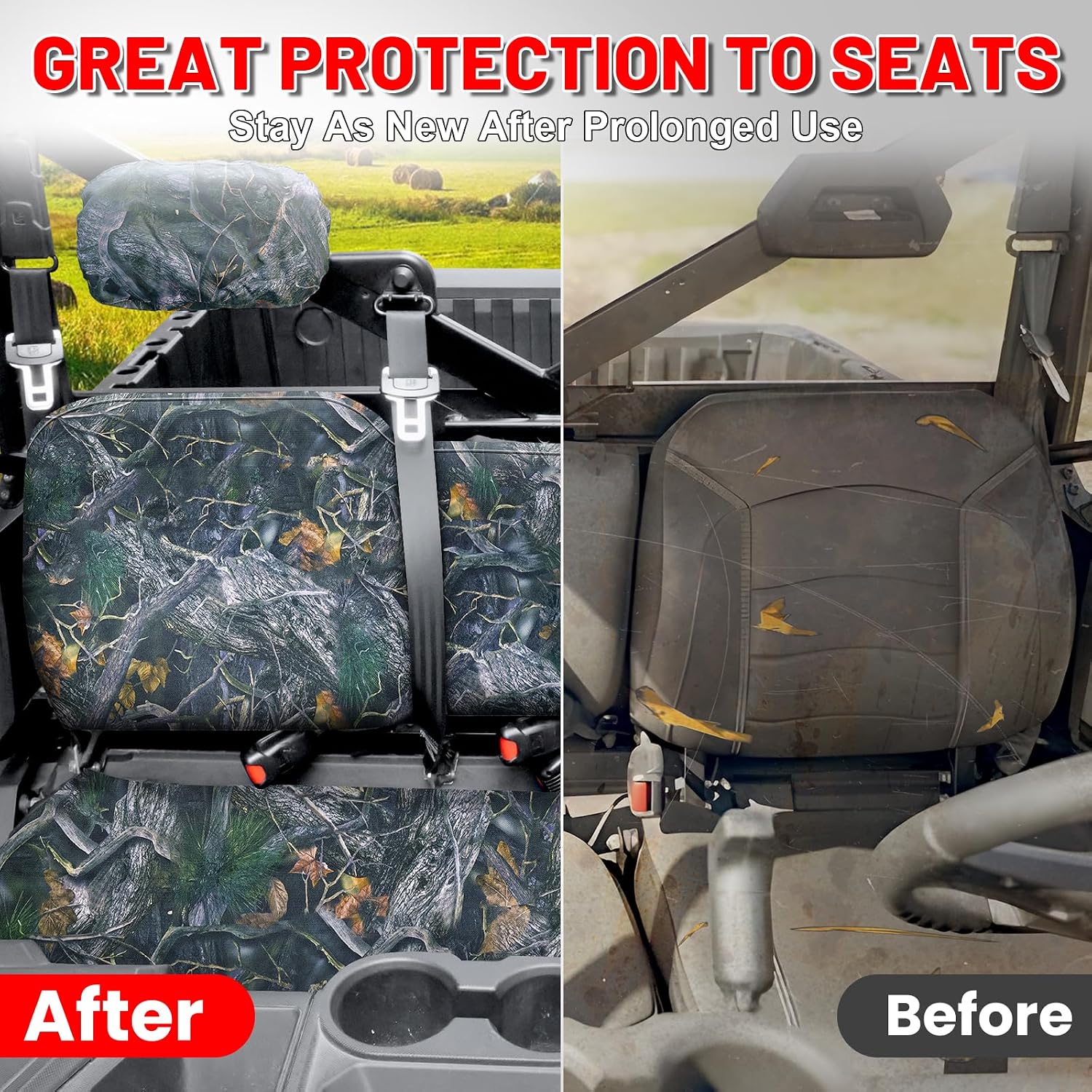 StarknightMT Full Back Seat Covers with Headrest Covers Compatible with Polaris Ranger 1000 / XP 1000 (2018-2027) – Heavy-Duty UTV Bench Seat Protectors, Camouflage