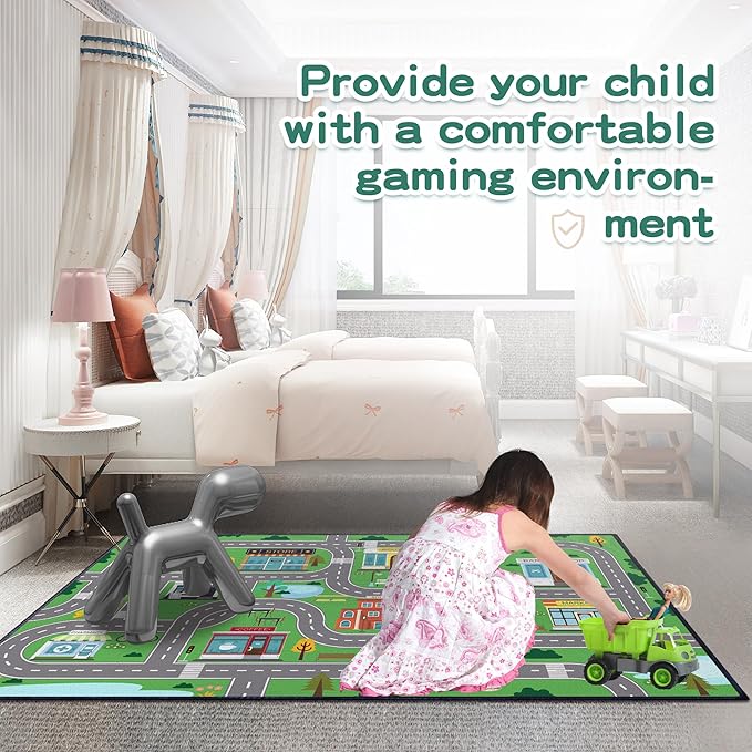 Play Rug for Playroom 3x4 Car Mat Town City Road Map for Boys Bedroom Fun Car - Image 3