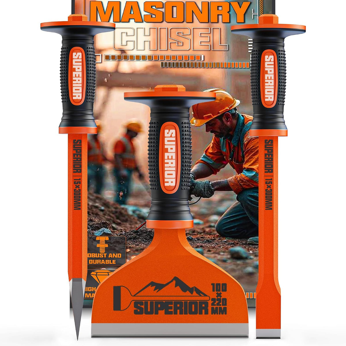 heavy duty masonry chisel set with hand guard, main product view