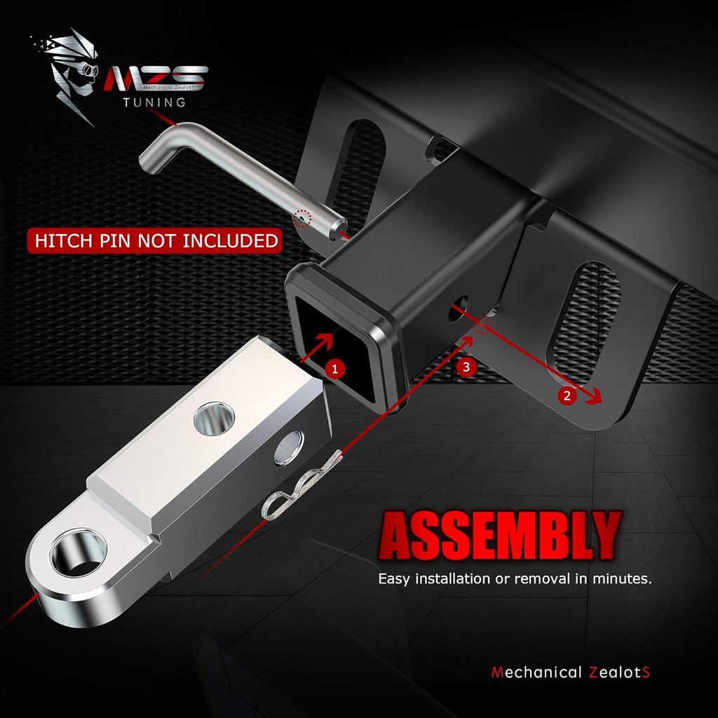 MZS 2 Inch Shackle Hitch Receiver 45000 lbs Break Strength Fit 2" Receiver | CNC Aluminum Rustproof, 11000LBS WLL, Dual Pin Hole Mount, Works with D-Rings & Soft Shackles, Built for Towing Recovery