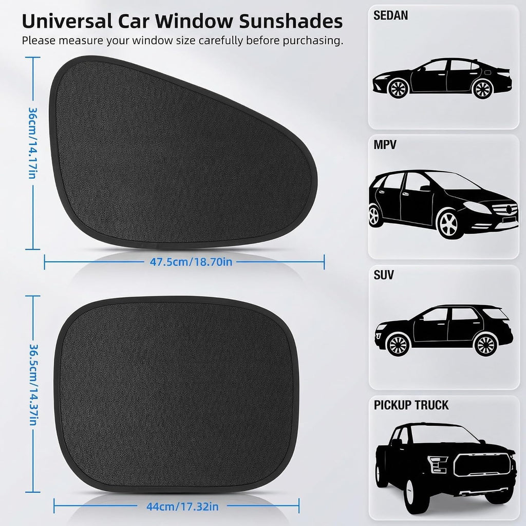 4 PCS Car Window Sun Shades, Static Suction Car Side Windows Sunshade, Front Rear Window Sunshades, Universal Car Accessories for Sun Protection & Privacy (Black)