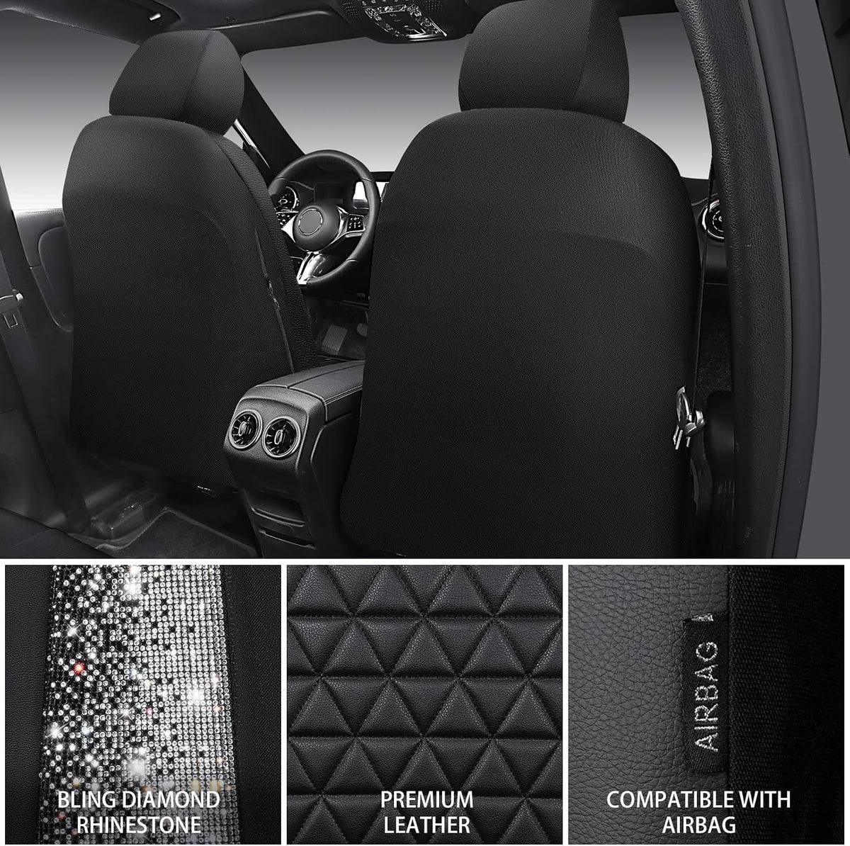 car pass bling diamond leather car seat covers shown in use