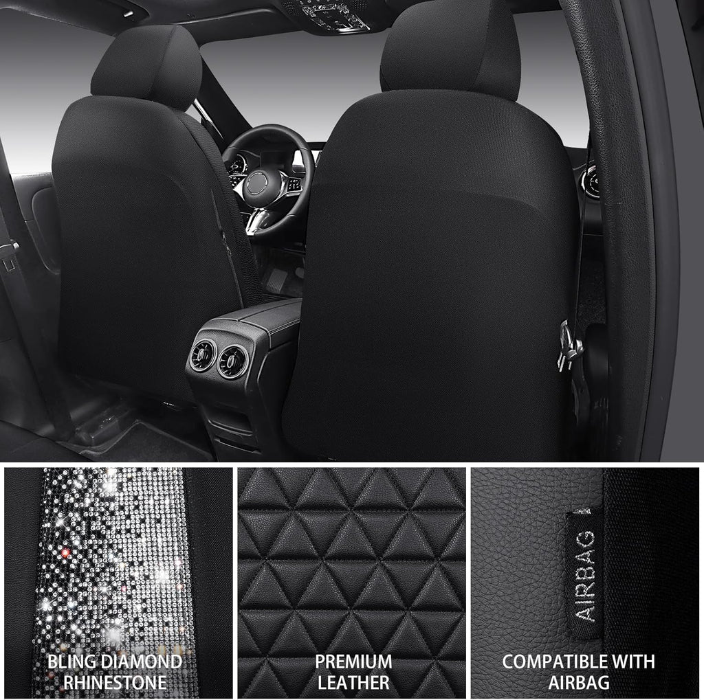 car pass bling diamond black leather car seat, side view