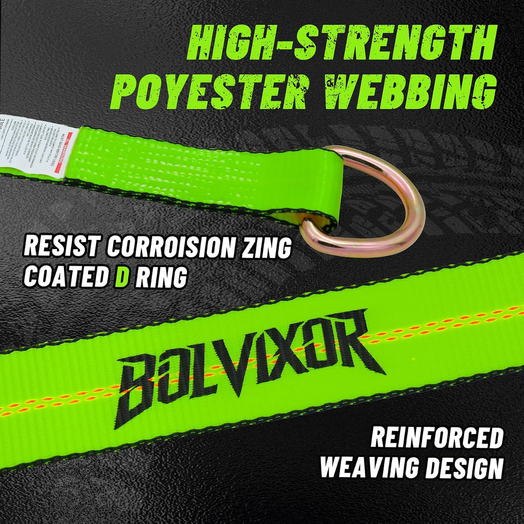 8 Pack 2" x 96" Lasso Strap - 9900LBS Break Strength - D Ring Auto Tie Down for Wheel Lift, Trailer, Tow Truck (Green)